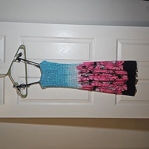 Tropical Print Elastic Top Dress Adjustable Shoulder Ties Size M